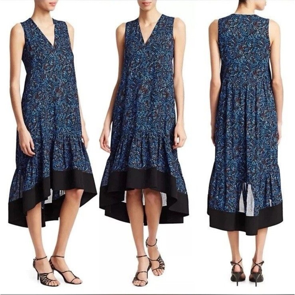 3.1 PHILLIP LIM Floral Print Flounce Hem Midi Dress Black Multi Sz 0, US 4 $650